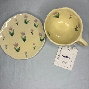 NWOT KOYTHIN Porcelain Tea Cup and Saucer Floral Tulips